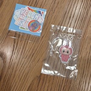 Pop Mart Peach Riot Rainbow Sticker Set And Labubu Air Freshener